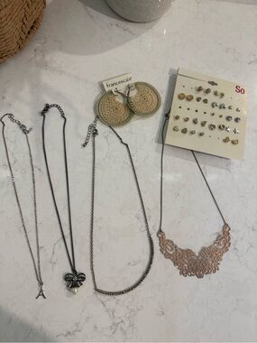Multiple dainty necklaces & earrings